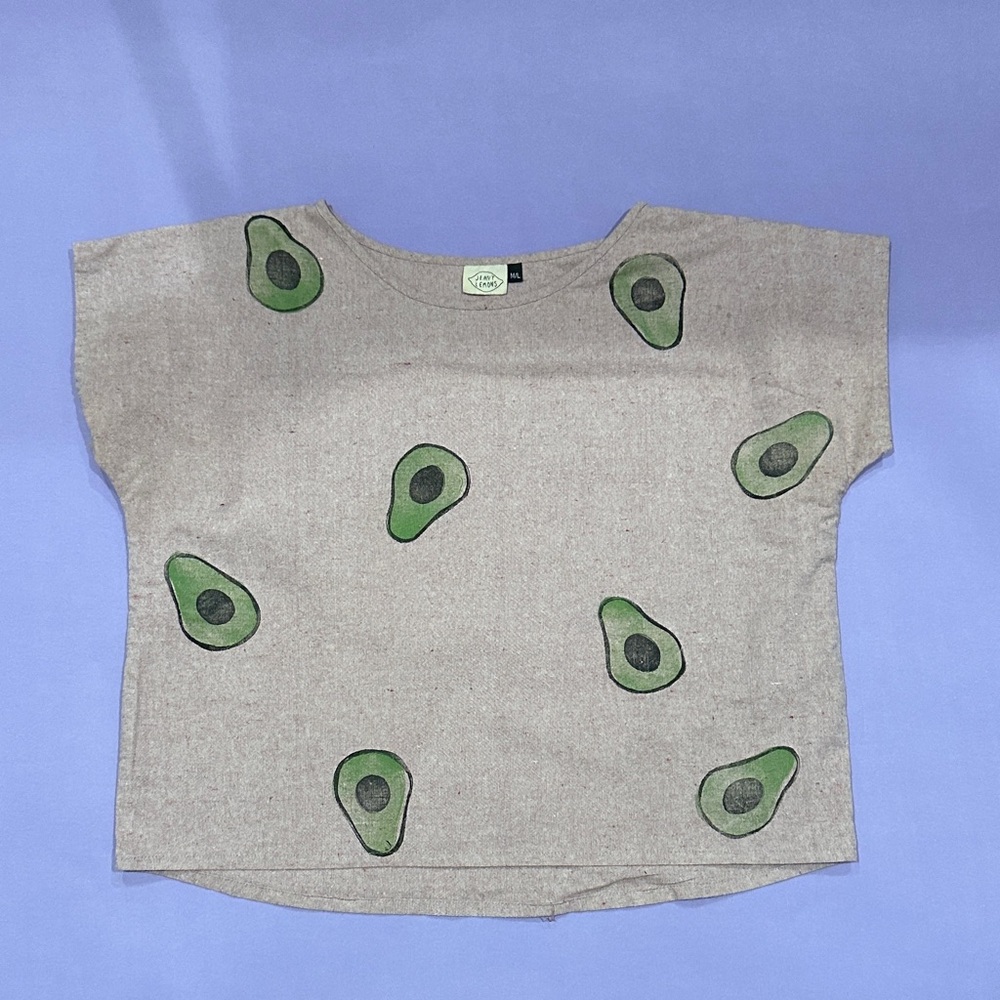 Avocado Print cropped linen Shirt